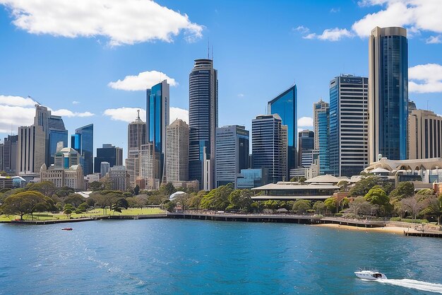 Photo sydney (australie) 09 novembre 2015 l'horizon de la ville de sydney par une journée lumineuse sydney est la capitale de l'état de nouvelle-galles du sud et la ville la plus peuplée d'australie et d'océanie.