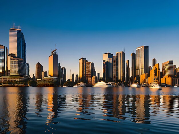 Sydney CBD skyline avec reflet de bâtiments dans les eaux du port généré par Ai