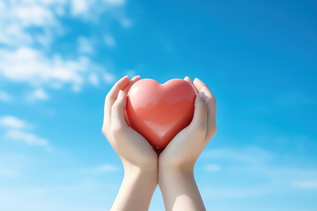 Symbole de l'amour Femme tenant le cœur dans le ciel