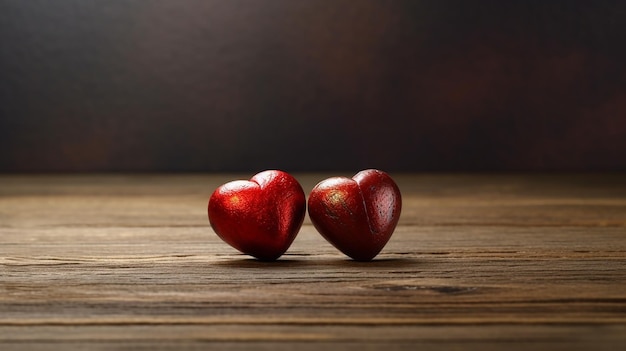 un symbole d'amour une image unique de deux cœurs rouges avec un fond sombre