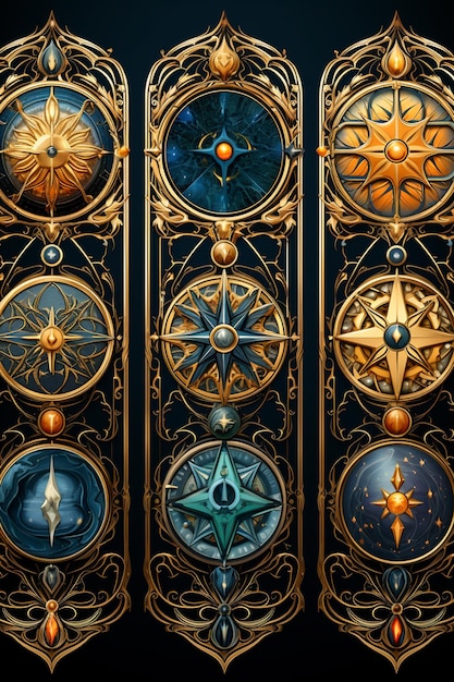 Symbole astrologique géométrique zodiaque tarot carte fond étoile lune univers astrologie Ai généré