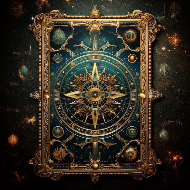 Symbole astrologique géométrique zodiaque tarot carte fond étoile lune univers astrologie Ai généré