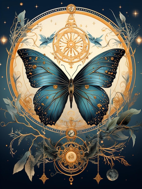 symbole astrologique zodiaque tarot carte fond étoile lune papillon univers astrologie Ai généré