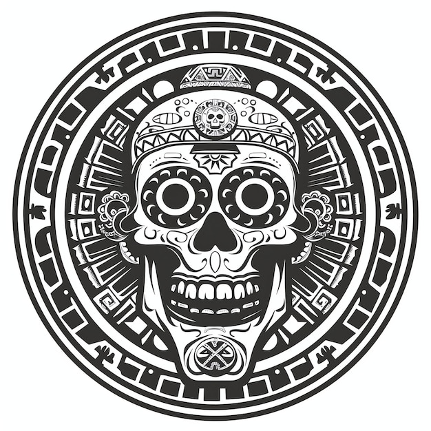 Photo symbole aztèque ou maya smbolo azteca o maya mexicain dia de muertos jour des morts à l'aquarelle à la frontière