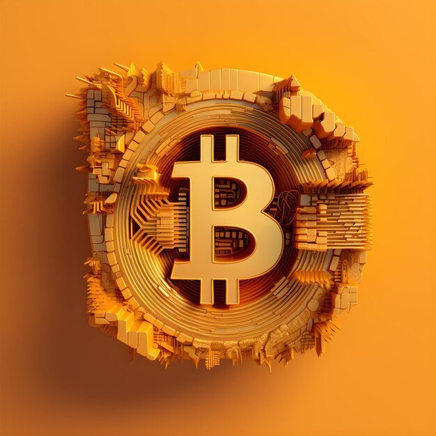 Un symbole Bitcoin en or sur un fond jaune