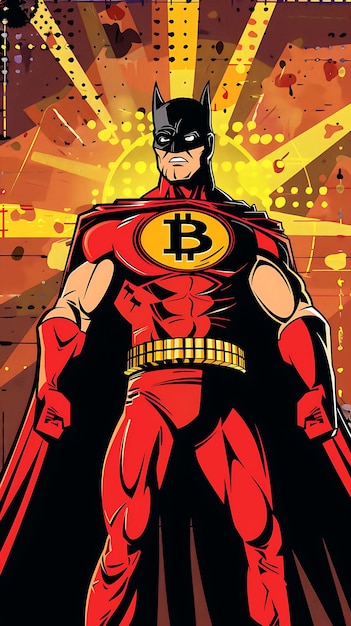 Photo le symbole de bitcoin représenté comme un super-héros de bande dessinée avec une illustration de crypto-monnaie ha