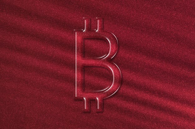 Symbole Bitcoin, symbole monétaire BTC Crypto, crypto-monnaie Blockchain, fond rouge