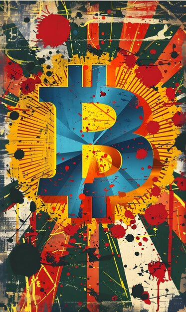 Photo le symbole de bitcoin en tant qu'emblème de super-héros sur une bande dessinée texture illustration crypto-monnaie arrière-plan