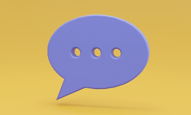 Symbole de bulle de chat violet minimal sur fond orange Concept de messages de médias sociaux Illustration 3D