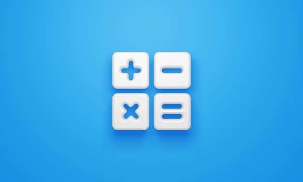 Symbole de calculatrice minimale sur fond bleu rendu 3d