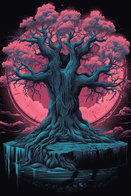 Symbole celtique de l'arbre de vie et de mort dans des couleurs émeraude vives sur fond sombre