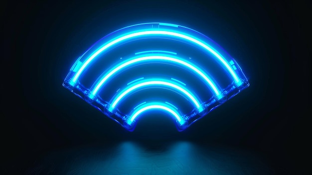 Photo symbole de cercle au néon transparent pour la surveillance et la protection sans fil un anneau de fréquence électrique bleu brille en arrière-plan pour améliorer le signal sans fil
