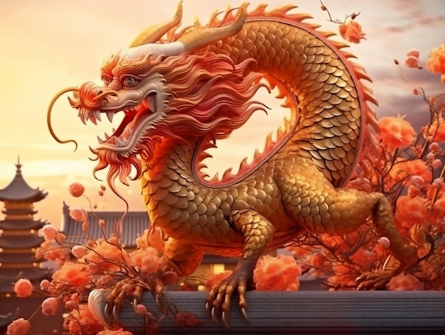 Symbole chinois de l'année 2024 dragon en bois vert