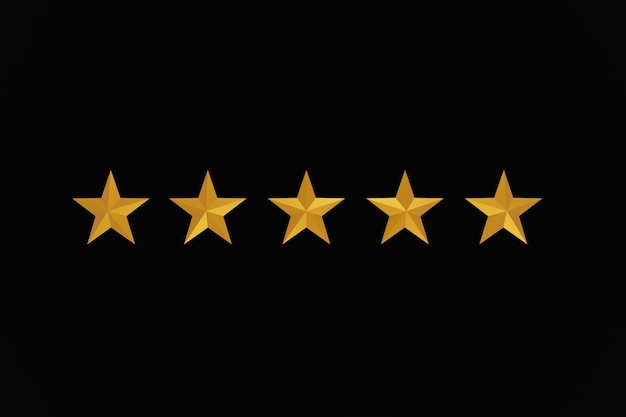 Symbole cinq étoiles, le concept d'une note positive, des critiques et des commentaires sur fond noir