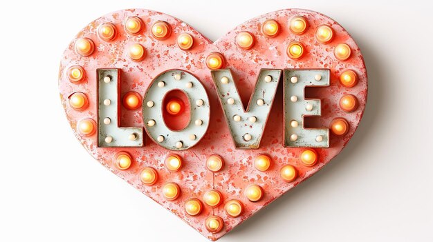 Photo symbole de cœur romantique et texte d'amour isolé sur fond blanc pour la saint-valentin ou les mariages