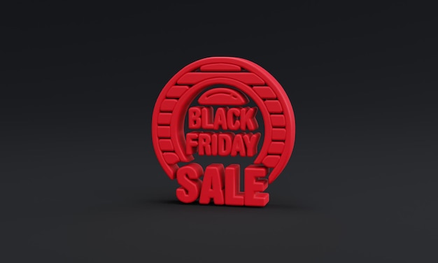 Symbole de concept de shopping vendredi noir rouge minimal sur fond noir bannière 3D pour faire du shopping en ligne