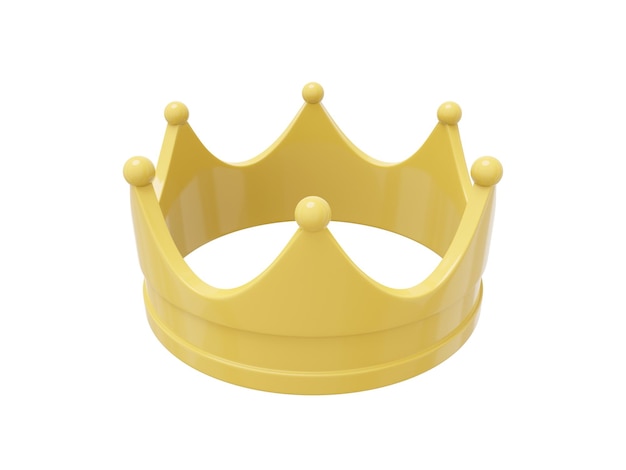 Symbole de la couronne royale de dessin animé jaune de l'icône de rendu 3d vue de dessus de puissance sur fond blanc