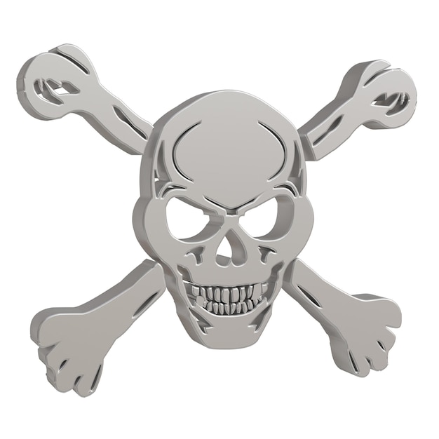 Symbole de crâne d'illustration 3D isolé sur fond blanc avec un tracé de détourage