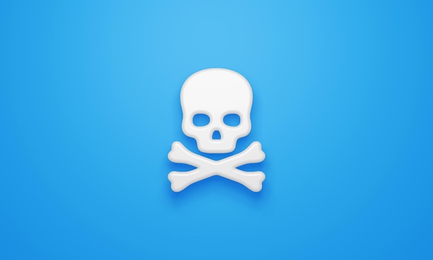 Symbole de crâne minimal sur fond bleu rendu 3d