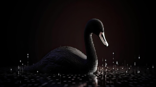 Symbole de cygne noir sur fond numérique dans un concept de marché financier avec la technologie IA générative