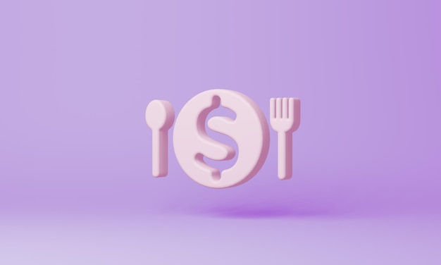 Symbole de dolar cuillère fourchette minimale sur fond violet rendu 3d