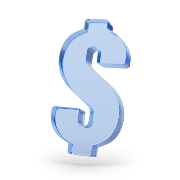 Symbole de dollar tridimensionnel en verre isolé sur un fond blanc illustration 3D