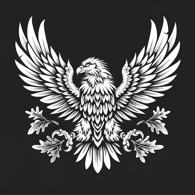 Symbole du clan de l'aigle vaillant avec les ailes de l'oiseau et le chêne Conçu de tatouage de logo créatif