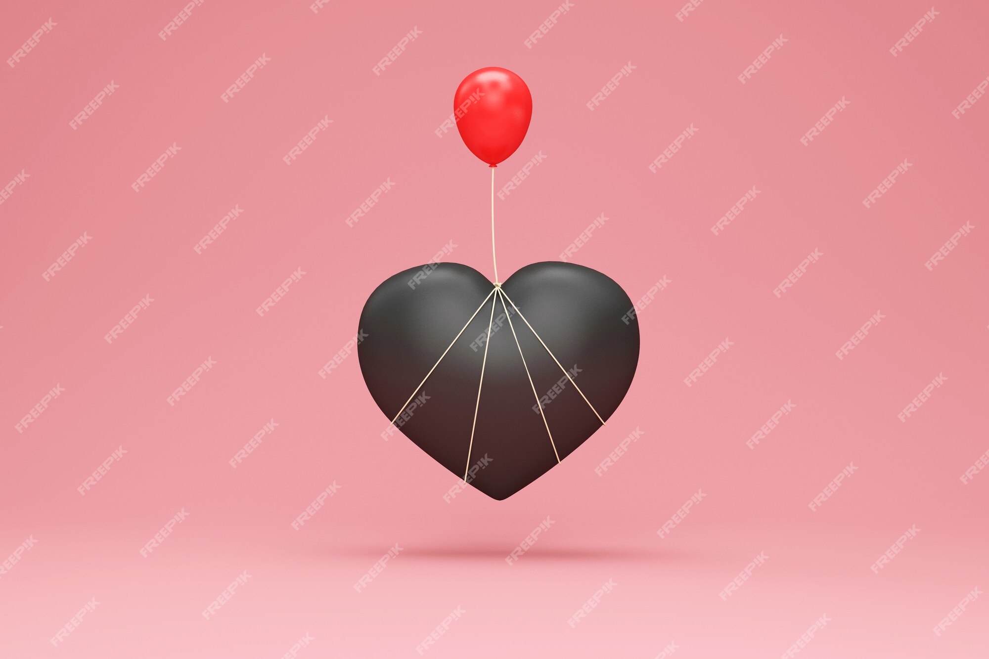 Symbole Du Coeur Noir Avec Ballon Rouge Sur Fond De Studio