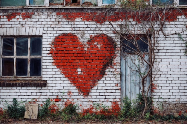 Photo le symbole du cœur peint sur un mur de brique usé.