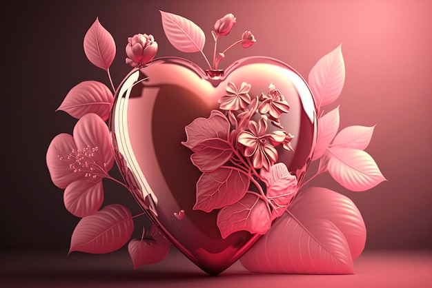 Symbole du cœur pour la fête de la Saint-Valentin cœur avec des fleurs fond de la fête des Saint-Valentiens génératif ai