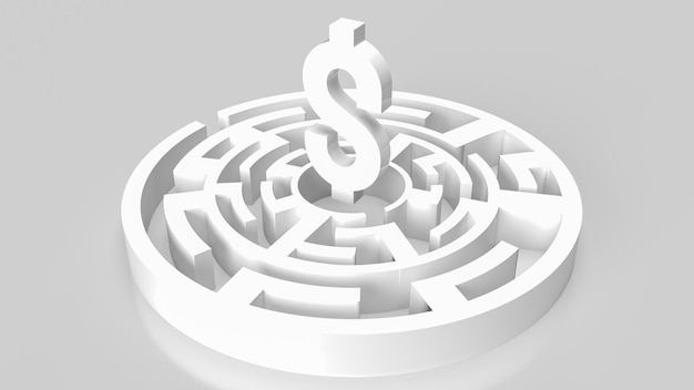 Le symbole du dollar dans le labyrinthe pour le rendu 3d du concept d'entreprise