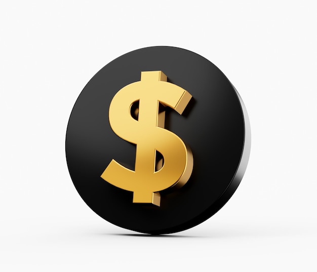 Symbole du dollar d'or sur l'icône du bouton 3d noir Illustration 3d