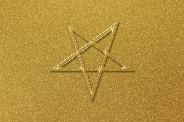Symbole du Pentagramme inversé, signe satanique, fond doré