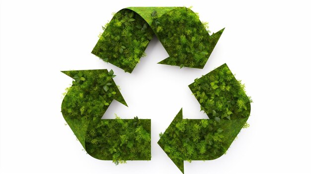 Photo le symbole du recyclage sur fond de nature verte isolé sur fond blanc