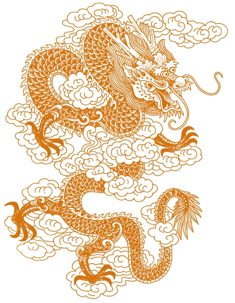le symbole du zodiaque en or du dragon de style chinois isolé sur un fond blanc