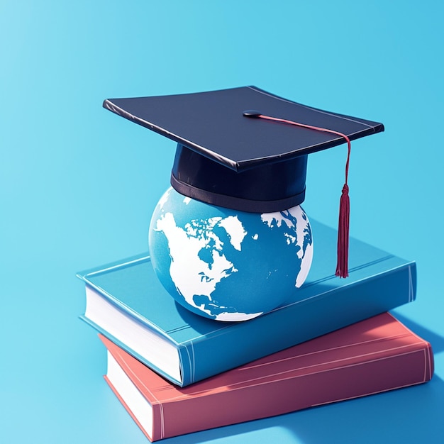 Symbole de l'éducation mondiale Cap de graduation avec concept de globe terrestre Pour les médias sociaux Taille du message