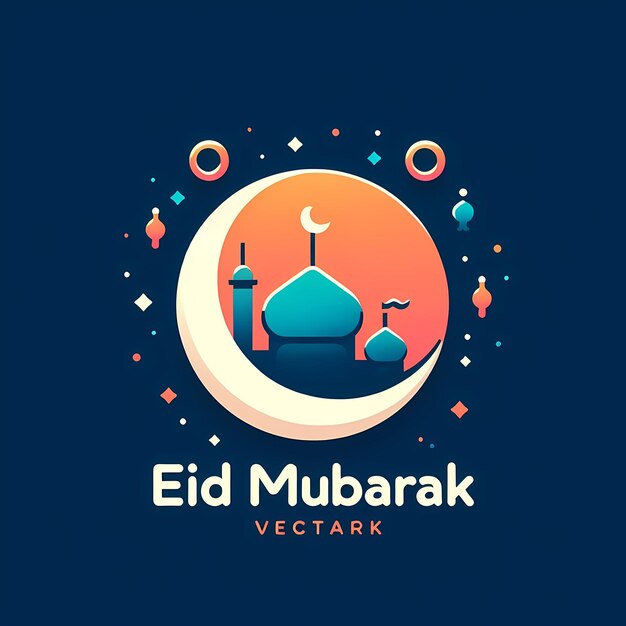 Le symbole élégant de l'Aïd Mubarak est un design minimaliste aux couleurs vives incorporant le texte de l'Eid Mubarak.