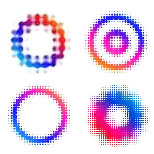 Photo symbole d'éléments de conception de jeu motif de cercle de points de cadre de demi-teinte modifiable sur fond blanc illustration vectorielle eps 10 cadre avec des points aléatoires noirs icône de bordure ronde utilisant le texte de points de cercle de demi-teinte