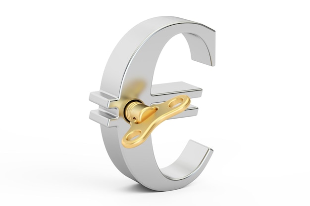 Symbole de l'euro en acier avec rendu 3D de la clé à enrouler