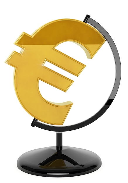 Symbole de l'euro or comme globe sur fond blanc