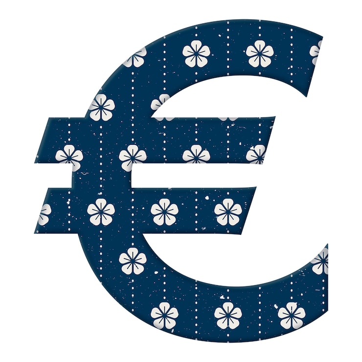 Photo symbole de l'euro en png, motif floral d'inspiration japonaise, typographie