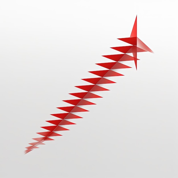 symbole de flèche montante rouge isolé sur un fond transparent dans le style d'une animation ludique