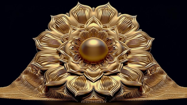 Symbole de fleur d'or de luxe 3d isolé sur fond noir Ai généré