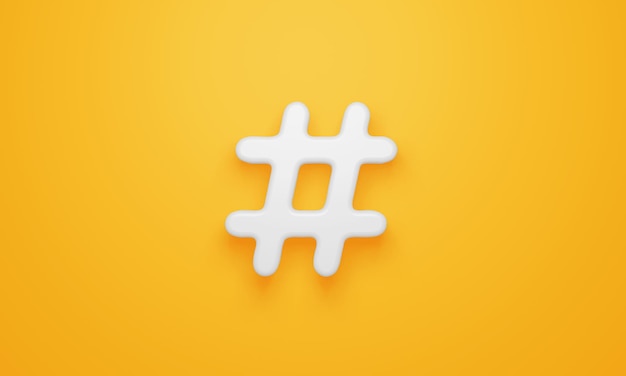 Symbole de hashtag minimal sur fond jaune rendu 3d