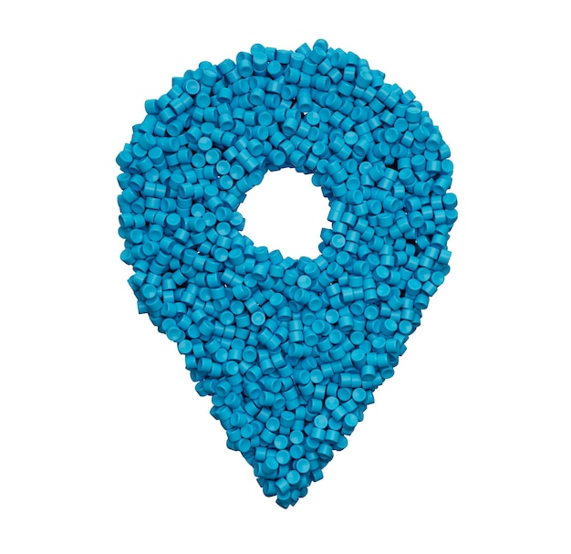 Symbole d'icône d'emplacement fait avec des morceaux de polymère en plastique bleu illustration 3d