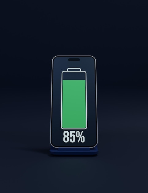 Symbole d'indicateur de pourcentage de charge de batterie de smartphone sans fil Illustration 3D