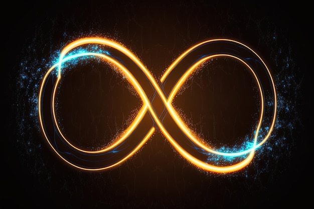 Symbole de l'infini au néon brillant dans la nuit AI générative Symboles de l'éternité infinie de la boucle sans fin