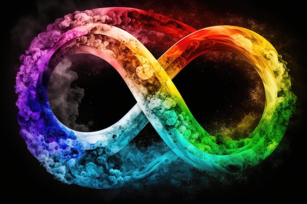 Symbole infini de l'éternité dans les couleurs de l'arc-en-ciel 8 fond multicolore nuage