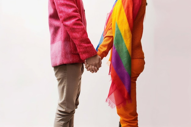 Photo symbole lgbt de main de peinture arc-en-ciel isolé sur fond blanc