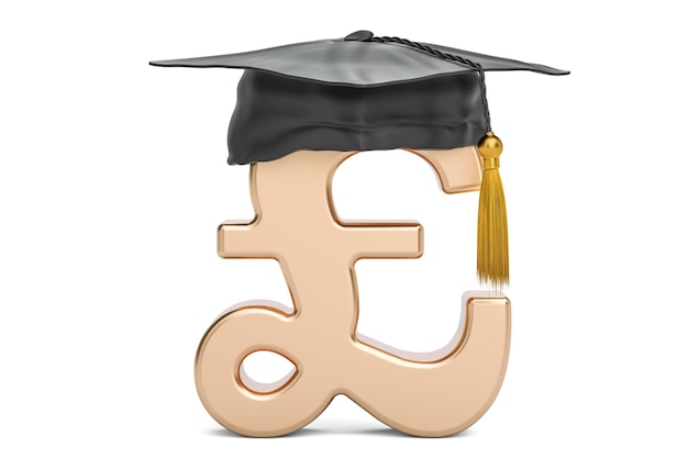 Symbole de la livre sterling avec capuchon de graduation rendu en 3D